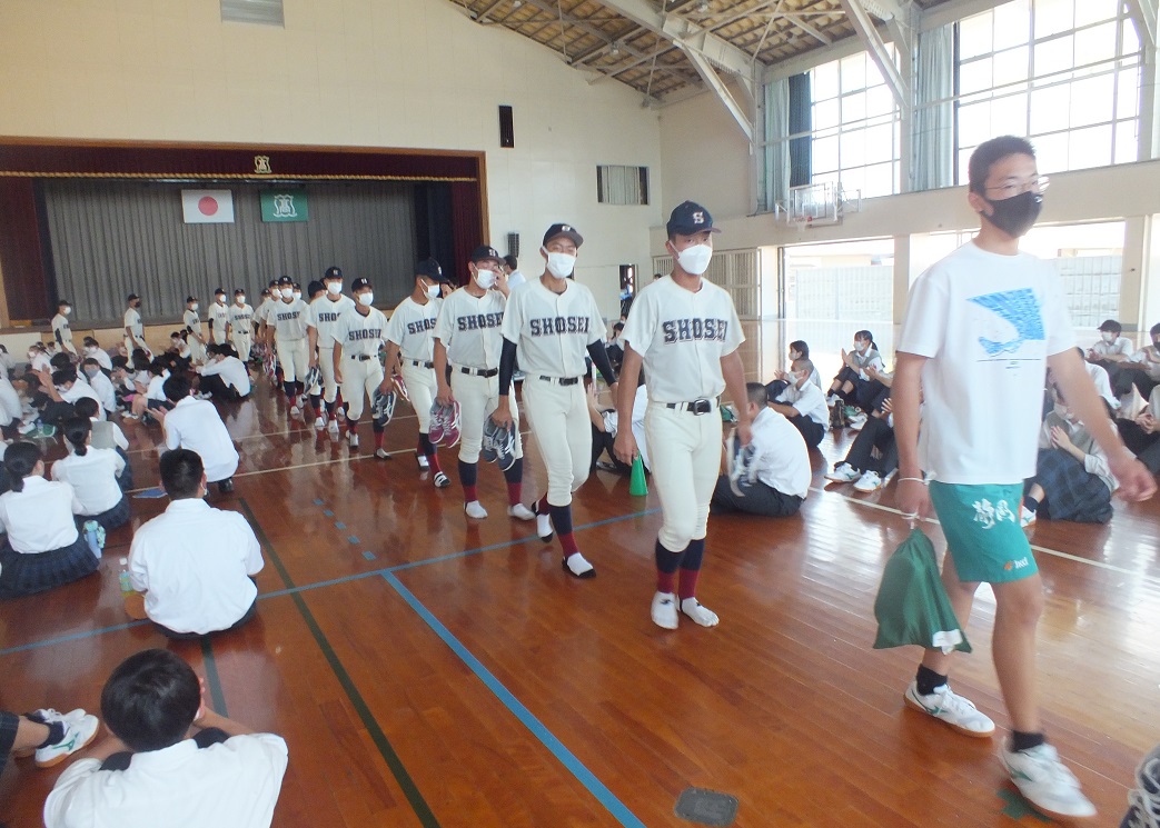 野球部県大会、水泳部東海大会壮行会…全校で声援を送りました！